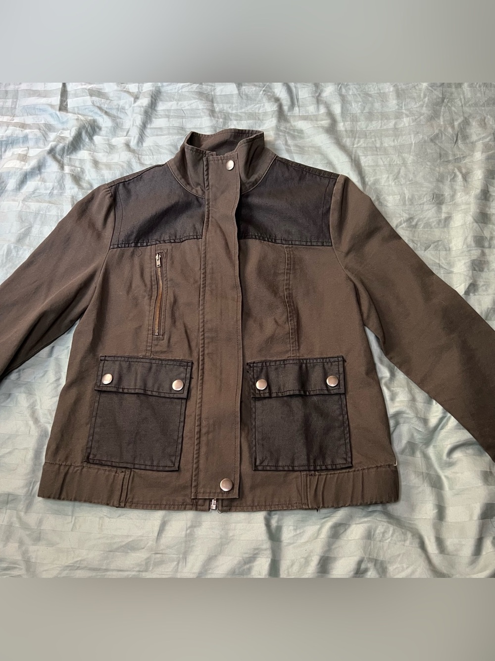 Women’s Two-Tone Utility Jacket - Dark Green/Black